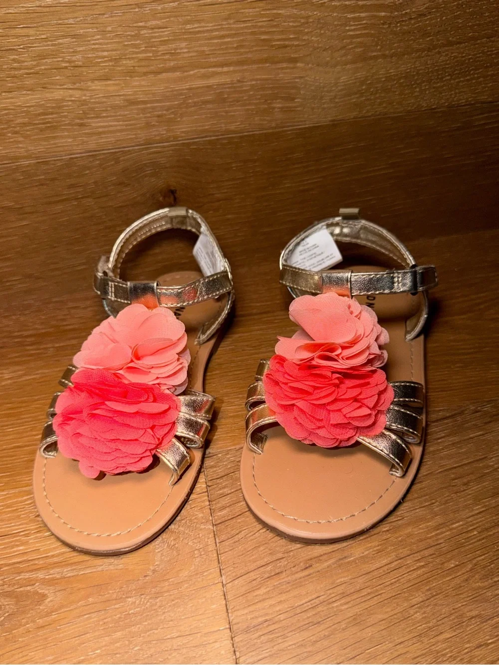 Old Navy Gold Girls Sandals with Coral Flower Accents 10